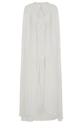 Dorothy Sequin Midi Dress with Cape - White